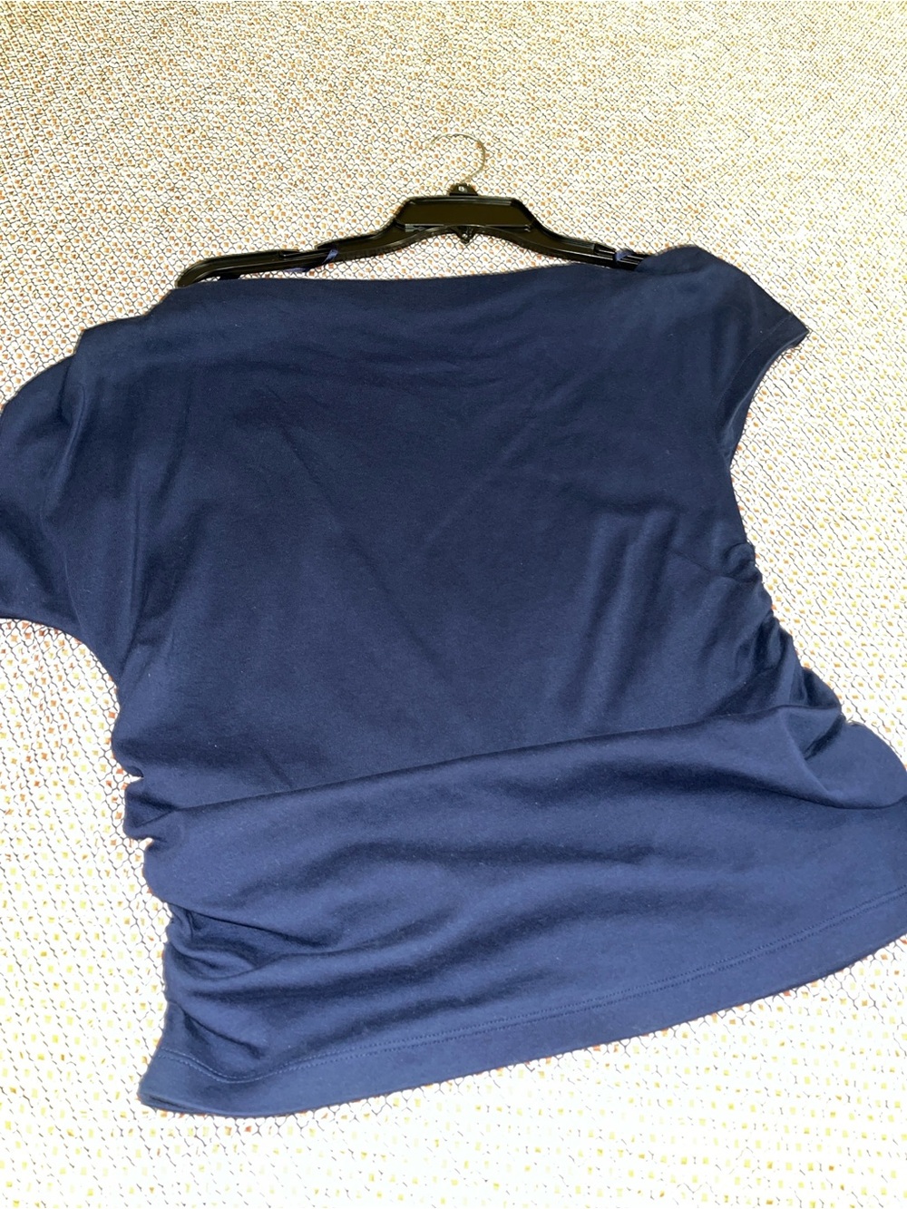 LOFT Navy Short Sleeve Ruched Side Top